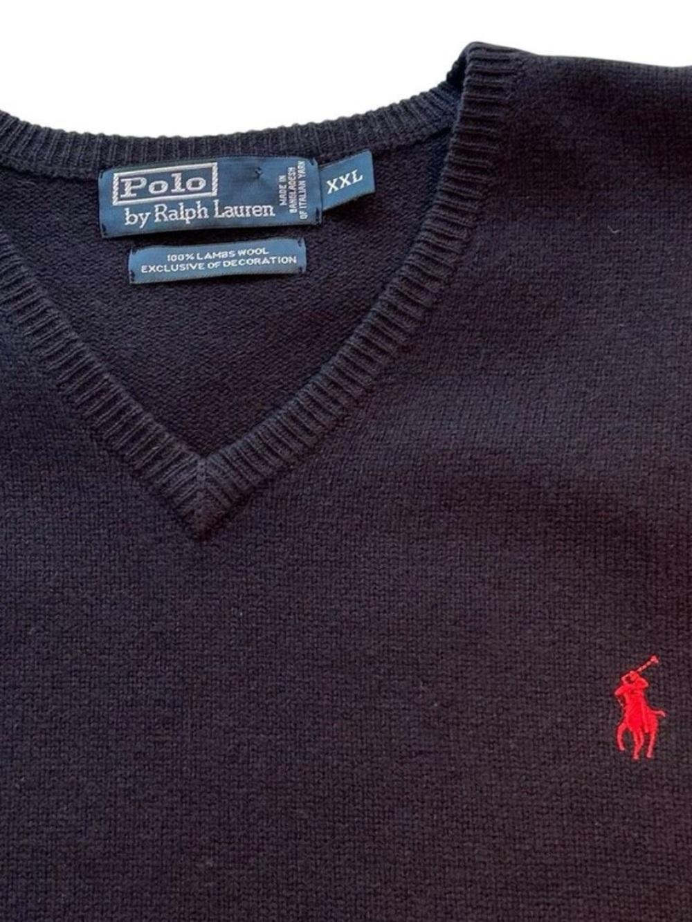Polo Ralph Lauren Lambswool Sweater Men’s XXL Navy Blue Knit V-Neck Pullover